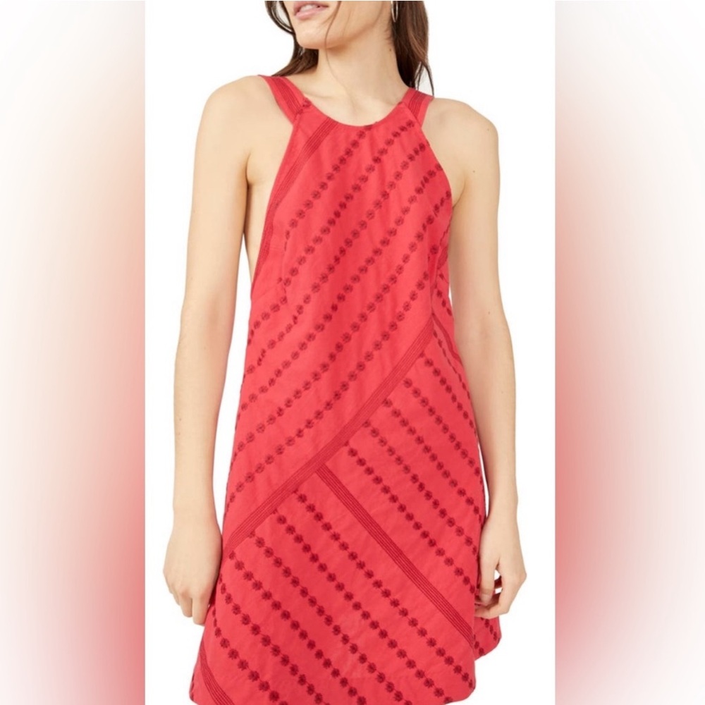 Free People Juno Backless Adjustable Strap Pinkish Red Mini Dress size Medium